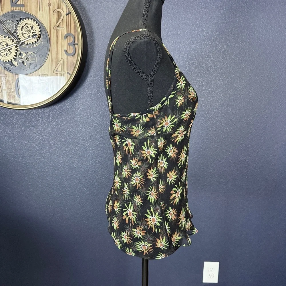 J. Crew NWT Black Crinkle Chiffon Camisole Top in Sunburst Floral | Size 4 - Picture 5 of 8